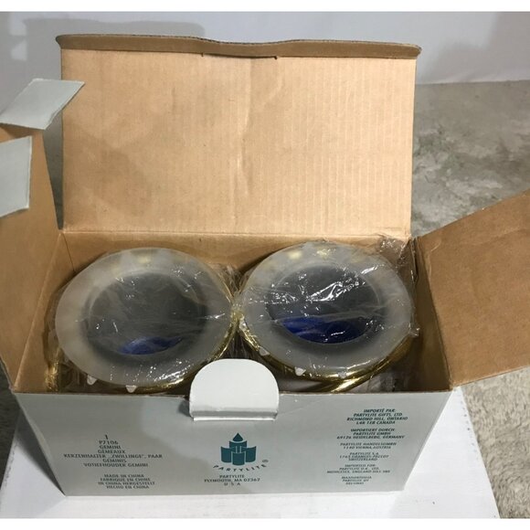 Pair Of PartyLite Gemini Frosted Glass Votive Holders Gold Rings Like New withBo - Picture 9 of 12